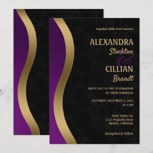 Stylish Purple and Gold Wedding Invitation