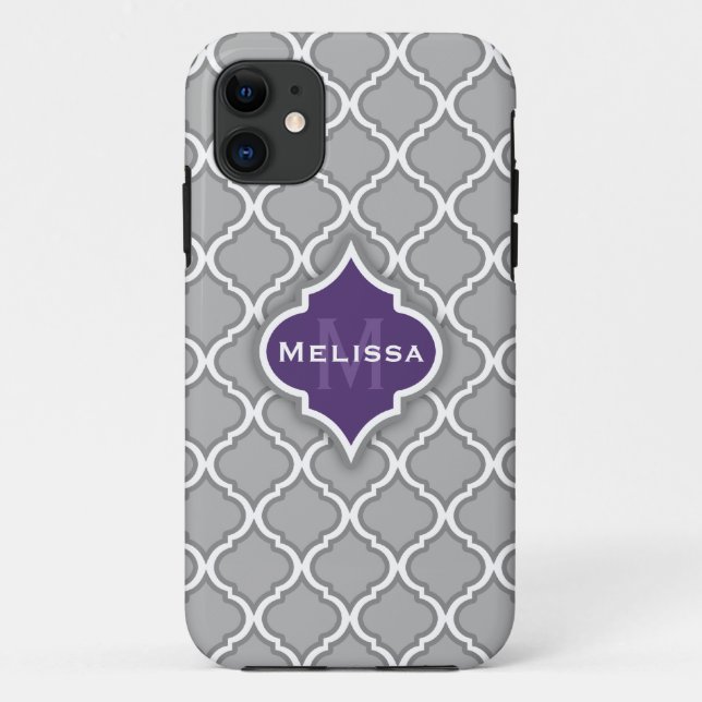 Stylish Purple and Grey Moroccan Tile Pattern Case-Mate iPhone Case (Back)