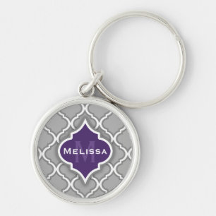 Stylish Purple and Grey Moroccan Tile Pattern Keychain