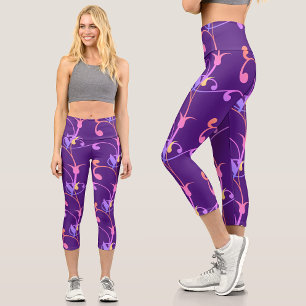 Stylish Purple And Pink Floral Botanical Pattern Capri Leggings