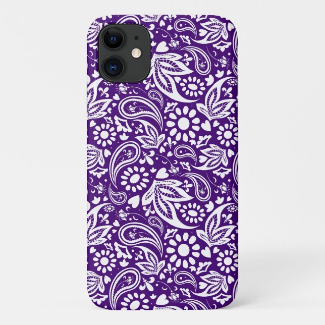 Stylish Purple and White Boho Paisley Patterned Case-Mate iPhone Case (Back)