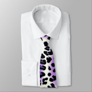 Stylish Purple Black White Leopard Animal Print Tie