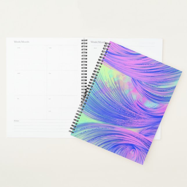 Stylish Purple Blue Abstract Feathers Planner (Display)
