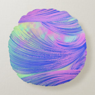 Stylish purple blue Abstract Feathers Round Pillow
