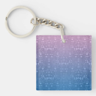 Stylish Purple Blue Floral Damask Pattern Keychain