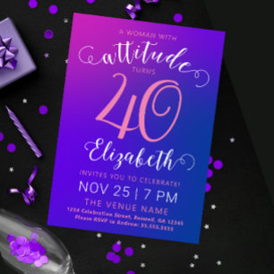 Stylish Purple Blue Ombre Milestone 40 Invitation