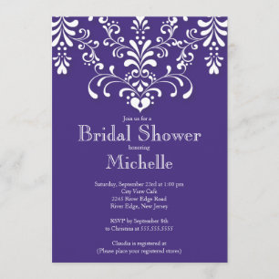 Stylish Purple Damask Bridal Shower Invitation