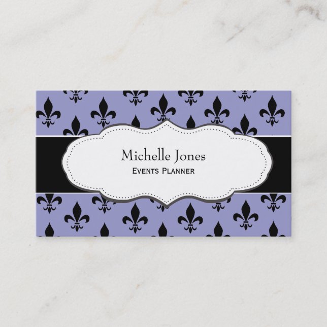 Stylish Purple Fleur de Lis business cards (Front)