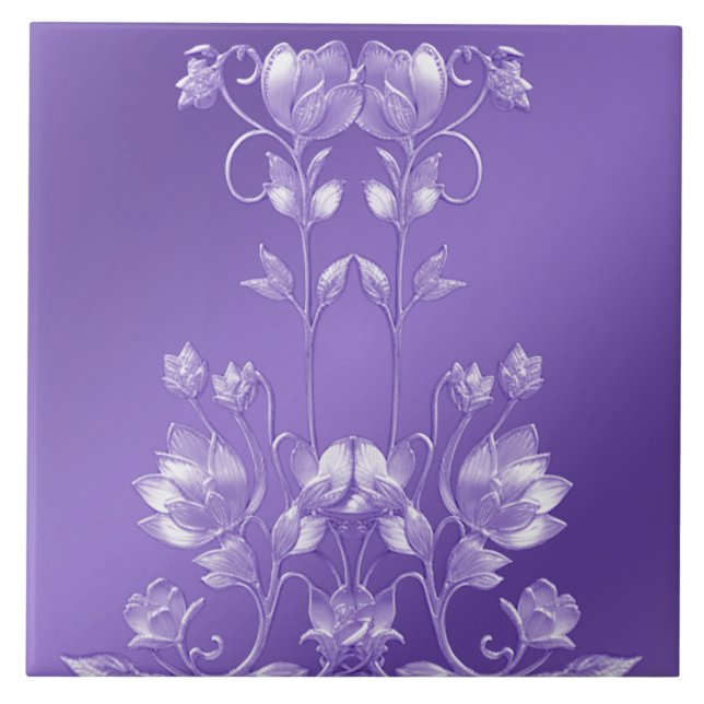 Stylish Purple Floral Ceramic Tile (Front)