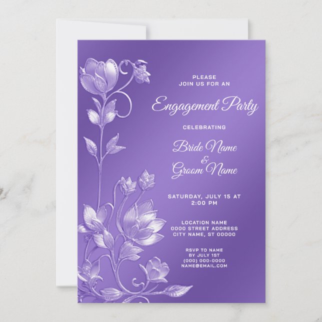 Stylish Purple Floral Engagement Invitation (Front)