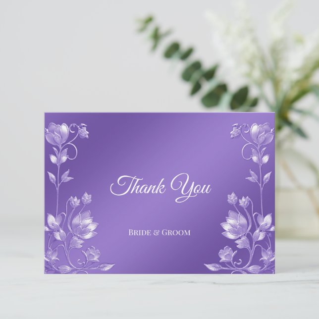 Stylish Purple Floral Thank You Card (Standing Front)