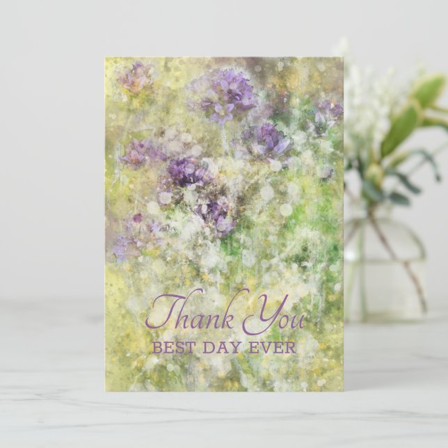 Stylish Purple Floral Thank You Card (Standing Front)