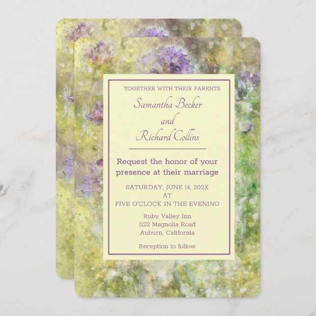 Stylish Purple Floral Wedding Invitation (Front/Back)