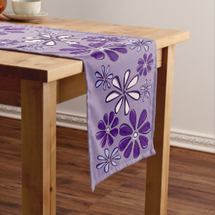 Stylish Purple Flower Doodle Short Table Runner