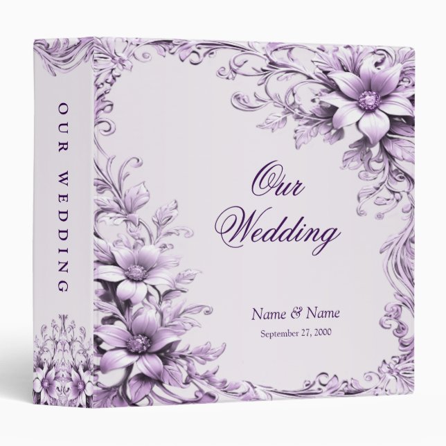 Stylish Purple Flowers Album Binder (Front/Spine)