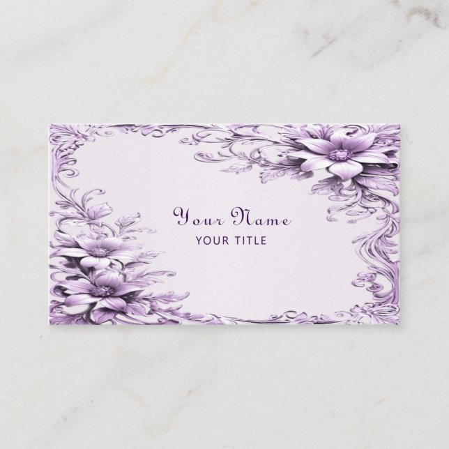 Stylish Purple Flowers Business Card (Front)