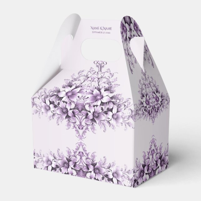 Stylish Purple Flowers Favour Box (Front Side)