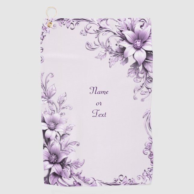 Stylish Purple Flowers Golf Towel (Front)