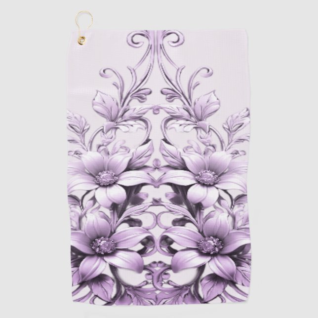 Stylish Purple Flowers Golf Towel (Front)