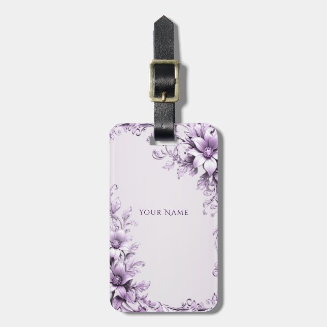 Stylish Purple Flowers Luggage Tag (Front Vertical)