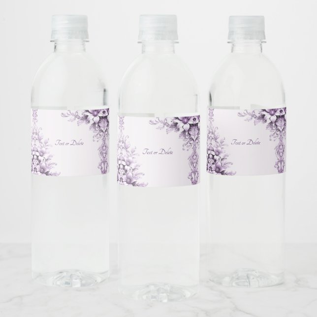 Stylish Purple Flowers Water Bottle Label (Bottles)
