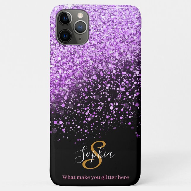 Stylish Purple Glitter Personalized Monogram Case-Mate iPhone Case (Back)
