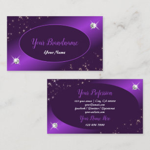 Stylish Purple Glitter Stars Diamonds Professional Business Card