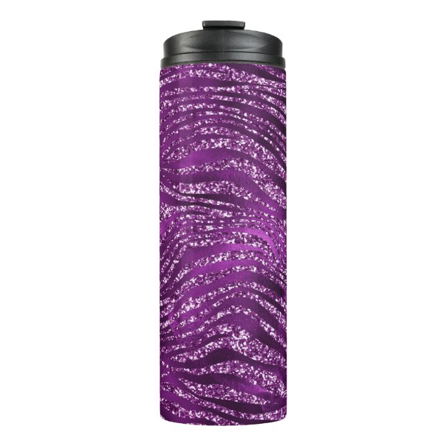 Stylish Purple Glitter Wild Tiger Stripes Pattern Thermal Tumbler (Front)