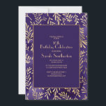 Stylish Purple Gold Leaves 16th Birthday Invitation<br><div class="desc">Elegant and stylish deep purple with gold leaves Sweet 16 birthday party invitation for girls.  Contact us for help with customization or to request matching products.</div>