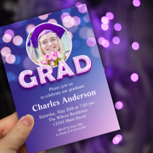 Stylish Purple Gradient Graduation Invitation
