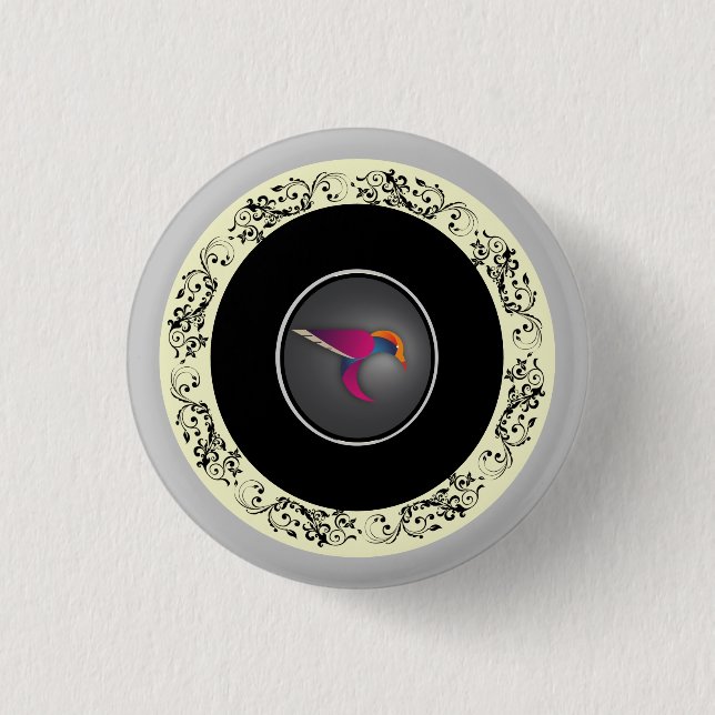Stylish purple hummingbird 1 inch round button (Front)