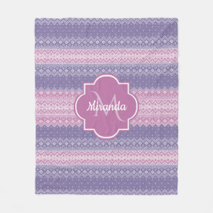 Stylish Purple Knit Pattern With Monogram and Name Fleece Blanket