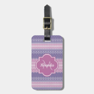 Stylish Purple Knit Pattern With Monogram and Name Luggage Tag