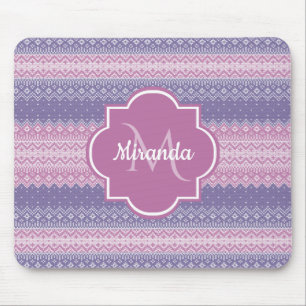 Stylish Purple Knit Pattern With Monogram and Name Mouse Pad
