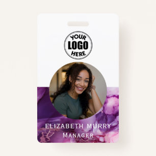 Stylish Purple Marble Employee ID Badge