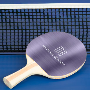 Stylish Purple Metallic Monogram Name Ping Pong Paddle