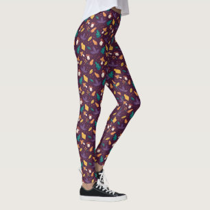 Stylish Purple Mushroom Leaf Pattern Leggings