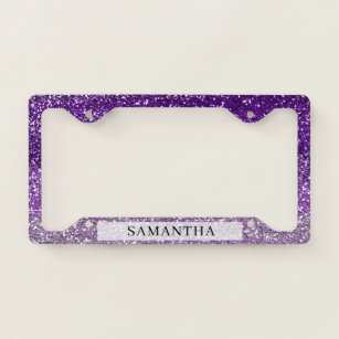 Stylish Purple Ombre Glitter Custom Name  License Plate Frame