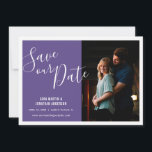 Stylish Purple | Photo Save the Date<br><div class="desc">This photo save the date card features a vertical photo frame and a bold purple background. Trendy handwritten style text offers a modern design. Custom text allows you to add your upcoming wedding details.</div>