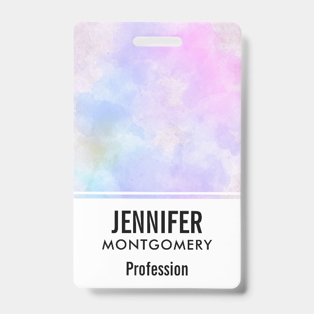 Stylish Purple Pink Blue Abstract Watercolor Badge (Front)