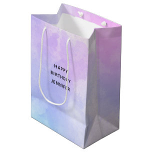 Stylish Purple Pink Blue Watercolor Birthday Medium Gift Bag