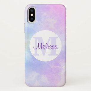 Stylish Purple Pink Blue Watercolor Monogram Case-Mate iPhone Case