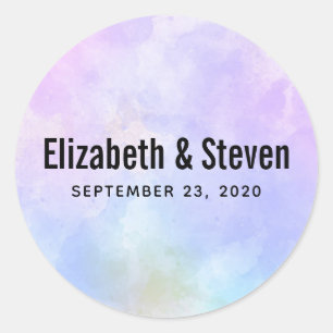 Stylish Purple Pink Blue Watercolor Wedding Classic Round Sticker