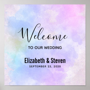 Stylish Purple Pink Blue Watercolor Wedding Poster