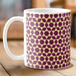 Stylish Purple, White & Gold Star Pattern Coffee Mug<br><div class="desc">Stylish coffee mug with a 'Star of David' pattern in purple plum, white and a gold colour. Purple background colour can also be customized. ♦ If you'd like to change the background colour, click "Personalize this template" ♦ Click "Edit using Design Tool" ♦ Look for 'Background' in the layers list...</div>