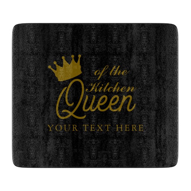 Stylish Queen of the Kitchen Glass Chef's Board (Front)