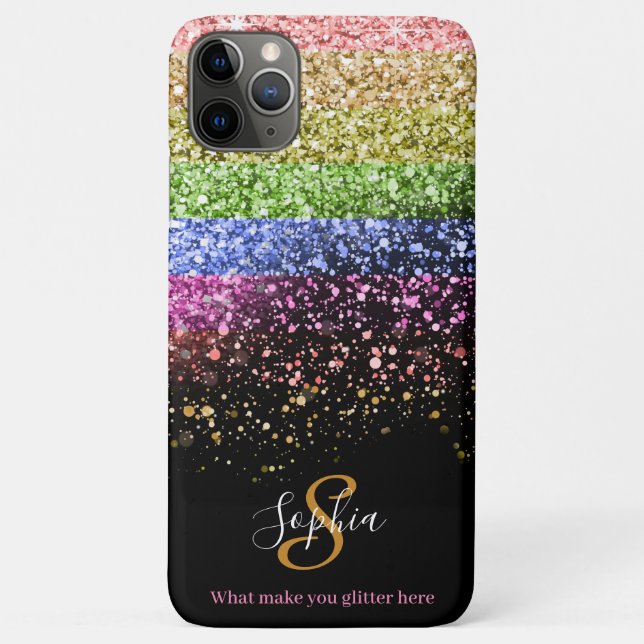 Stylish Rainbow Glitter Personalized Monogram Case-Mate iPhone Case (Back)