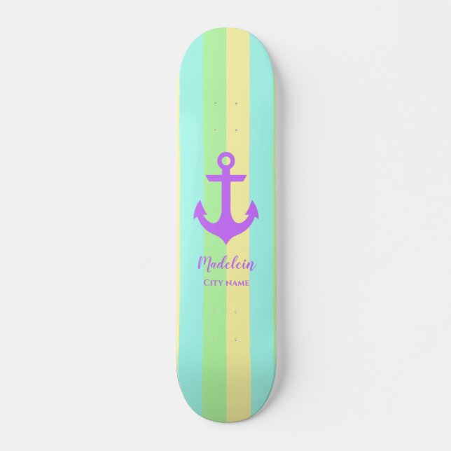 Stylish Rainbow Pastel Colours Anchor Custom Skateboard (Front)