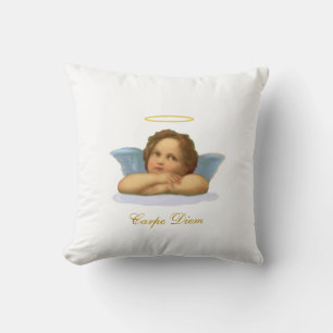 Stylish Raphael Cherub & Carpe Diem Calligraphy Throw Pillow