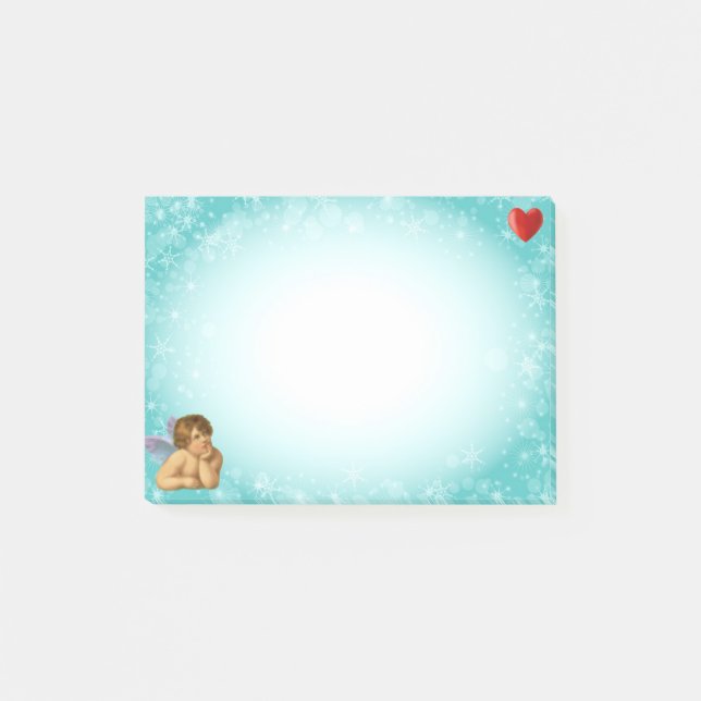Stylish Raphael Cherub & Heart on Light Blue Post-it Notes (Front)